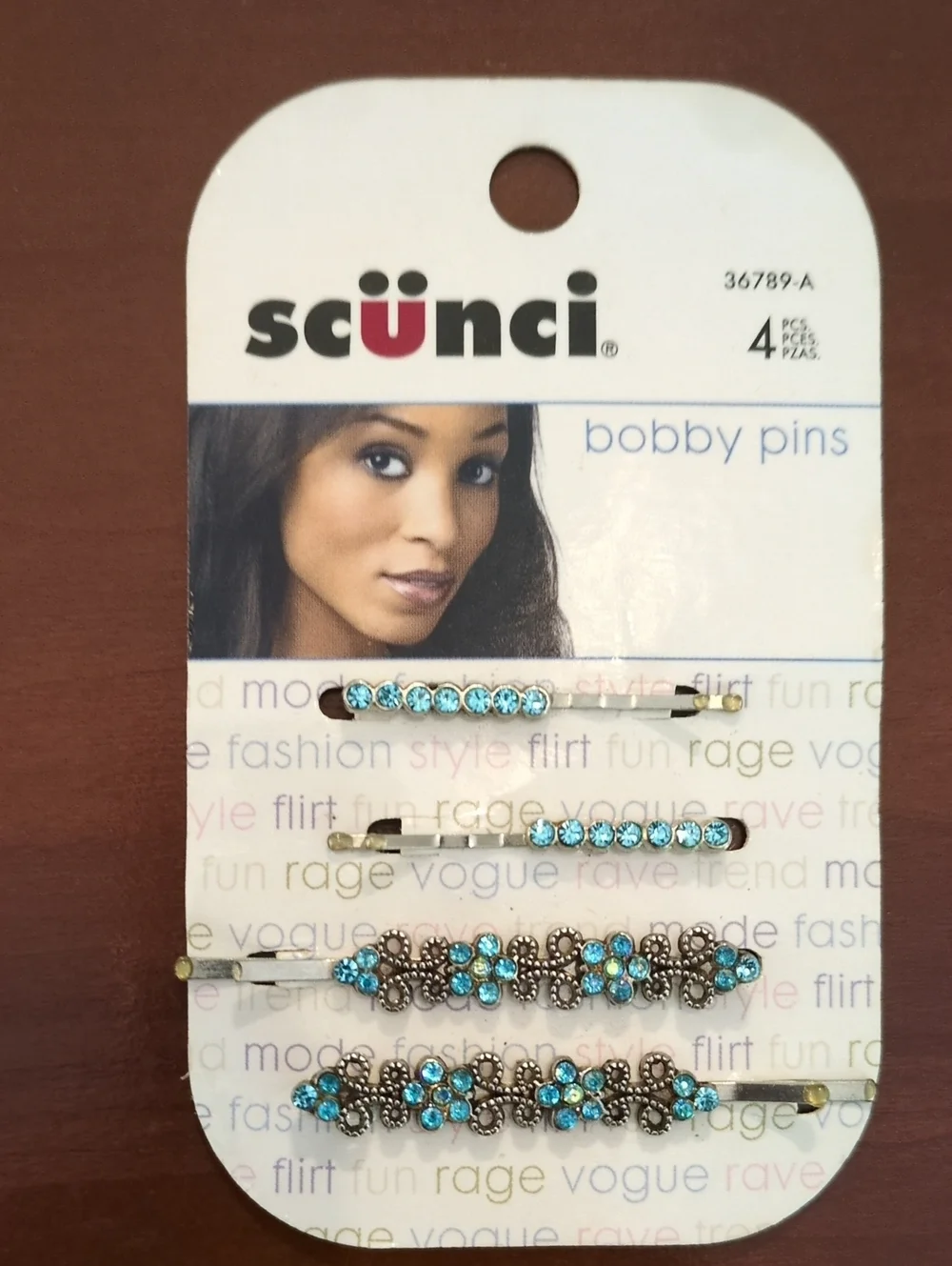 Scunci Bobby Pins 4 Pc Silver Light Blue Rhinestone
